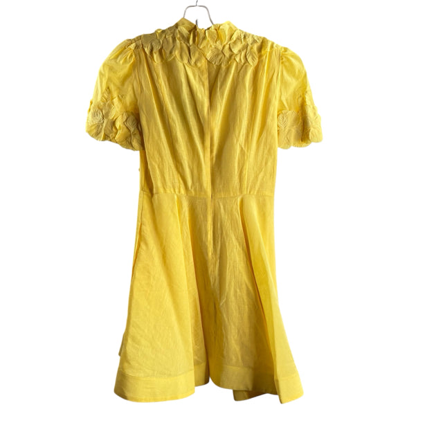ANTONIO MELANI Size 4 Yellow Flowers Short Sleeve Linen Blend NWT DRESS