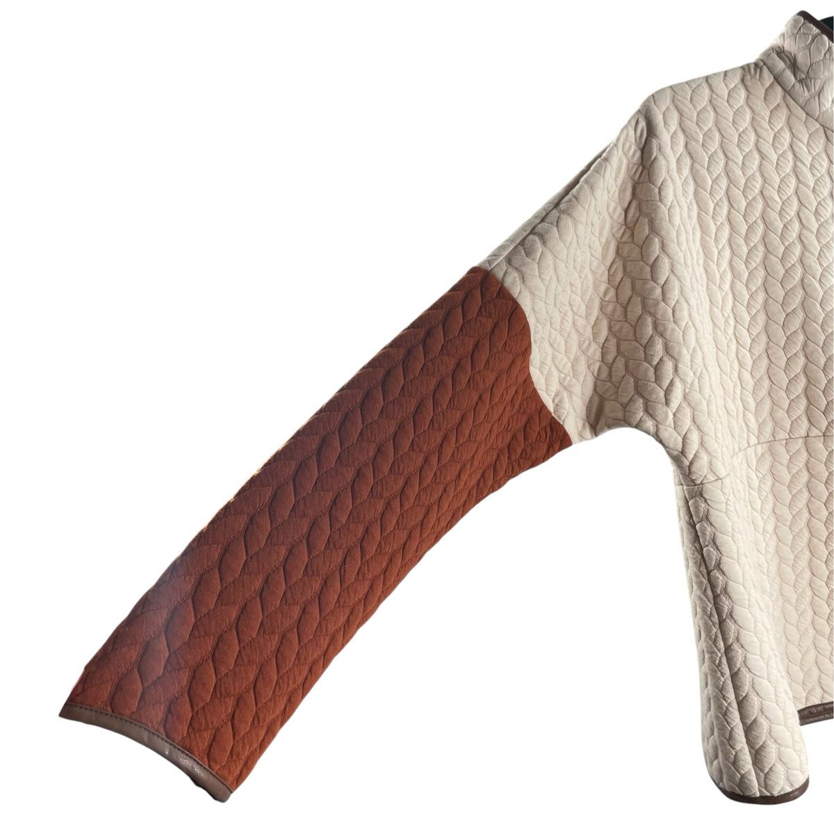 THML Size SMALL Cream/Rust Colorado Long Sleeve Zip-Front Quilted TOP