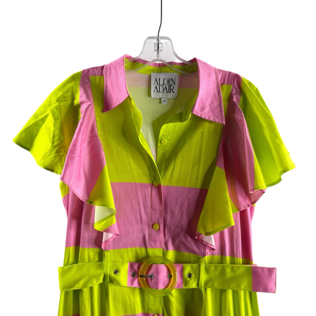 ALDEN ADAIR Size MEDIUM Pink/Yellow Stripe Short Sleeve Cotton DRESS