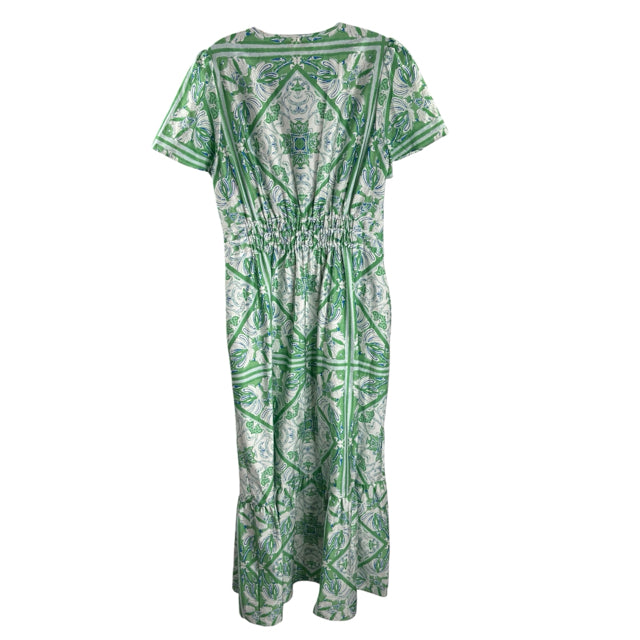 SHERIDAN FRENCH Size MED Green/White Print SS DRESS