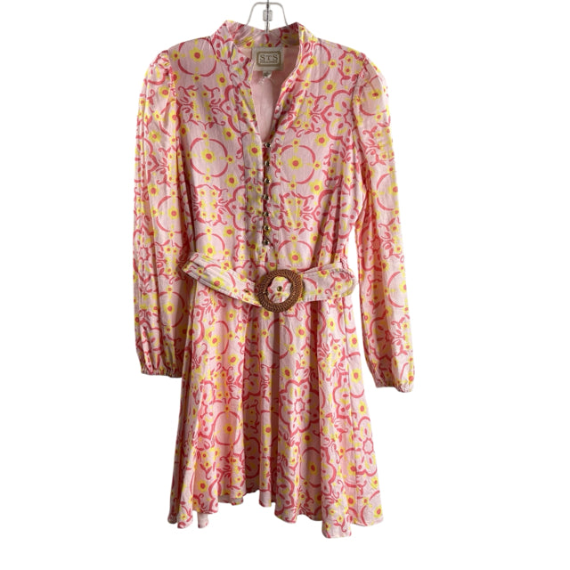 SAIL TO SABLE Size SMALL Pink/Yellow Print Long Sleeve Linen Blend DRESS