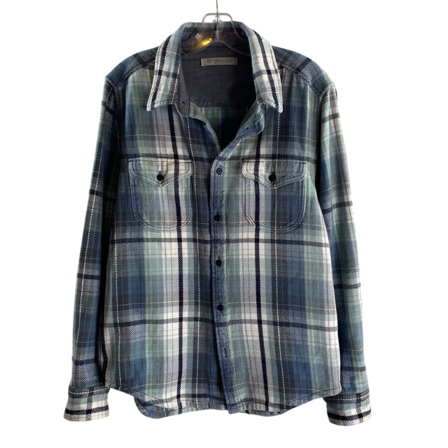 OUTERKNOWN Size MEDIUM Green/Blue Plaid Organic Cotton SHACKET