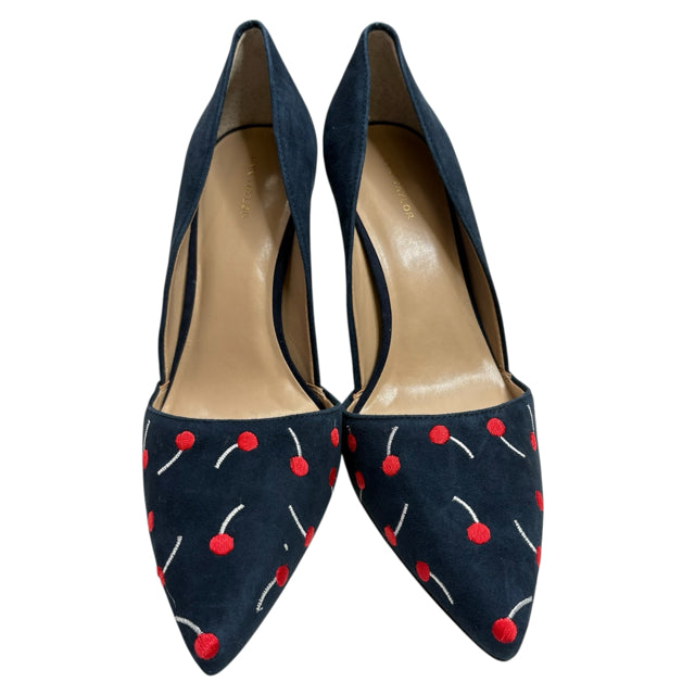 ANN T Size 9 Navy Red Embroidered Sling Suede SHOE