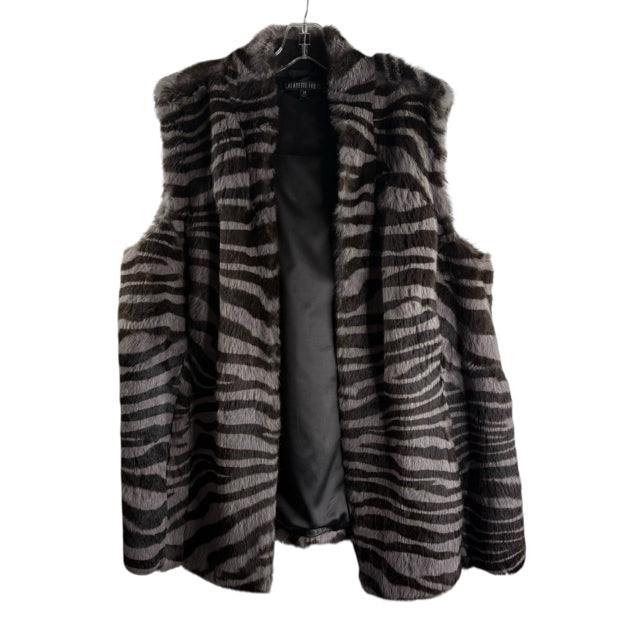 LAFAYETTE 148 Size 2X Gray/Black Zebra Open Front Rabbit Fur VEST