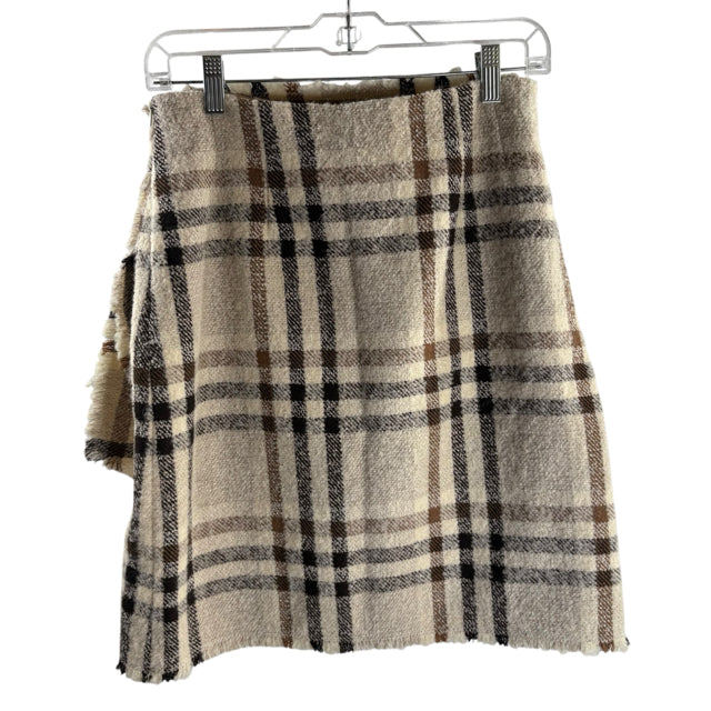 SARA CAMPBELL Size 4 Beige/Brown Plaid Knee Length Boucle SKIRT