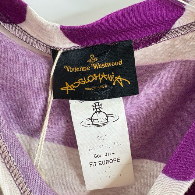 VIVIENNE WESTWOOD Size MEDIUM Cream/Purple Polka Dots Short Sleeve Cotton DRESS