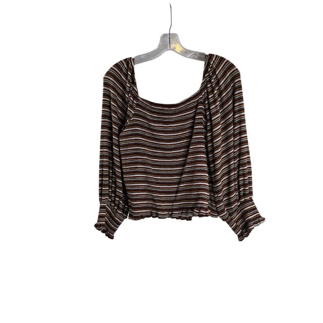 ANTHROPOLOGIE Size LARGE Brown/ Burgundy Stripe Long Sleeve Peasant TOP
