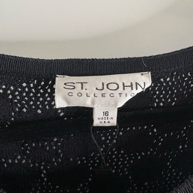ST JOHN Size 16 Black Short Sleeve Santana Knit DRESS