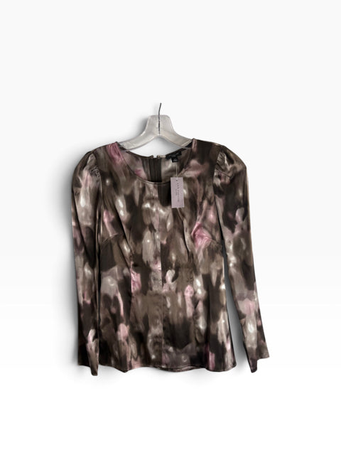 ANN T Size 2 PET Brown Print Long Sleeve Silk blend NWT BLOUSE