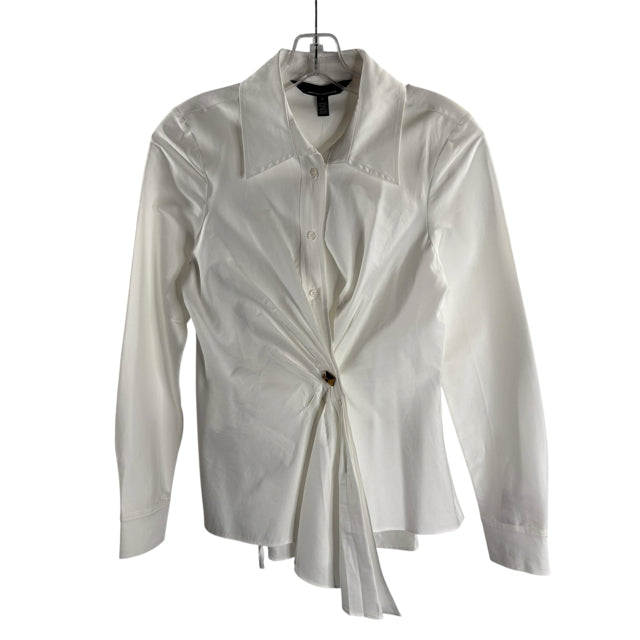 WH HOUSE/BLK MKT Size 4 White Long Sleeve Cross Front BLOUSE