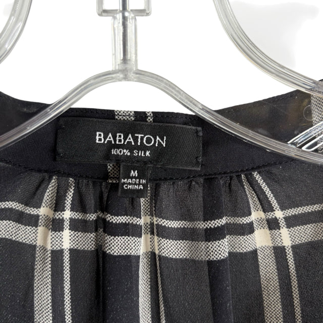 BABATON Size MED B/W Plaid Long Sleeve DRESS