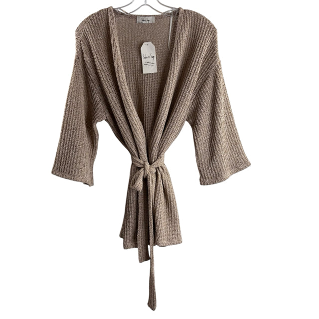SADIE & SAGE Size X-SMALL Beige 3/4 Sleeve Tie at Waist Polyester NWT SWEATER