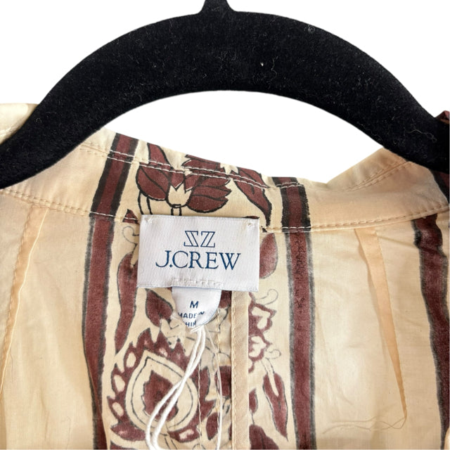 J CREW Size MEDIUM Cream/Brown Print Long Sleeve Cotton NWOT BLAZ / JKT