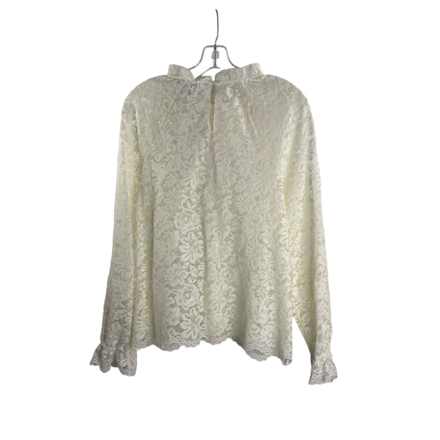 HILL HOUSE Size MEDIUM Cream Lace Long Sleeve Mock Turtleneck Nylon Blend BLOUSE