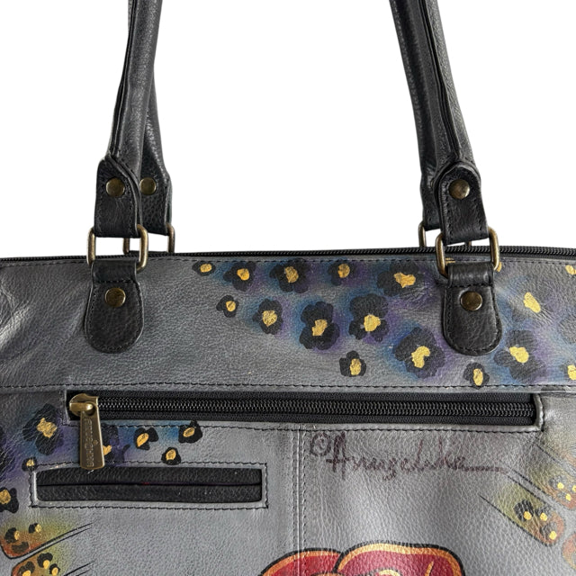 ANUSCHKA Gray/Multi Painted Leather Shoulder PURSE