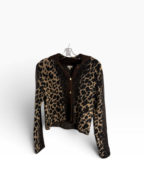 PILCRO Size MED Brown/Black Animal Long Sleeve Cardigan SWEATER