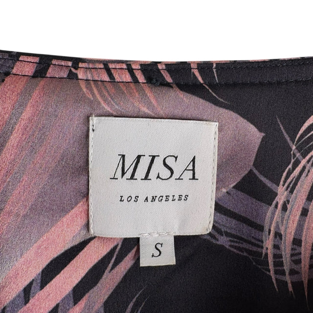 MISA Size SMALL Black/Pink Ferns Long Sleeve Polyester DRESS