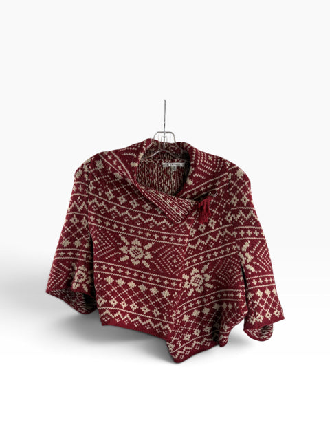 CABI Size SMALL Red/Cream Fair Isle Shrug SWEATER