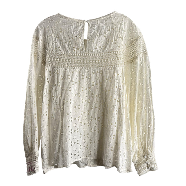 by ANTHROPOLOGIE Size MEDIUM White Eyelet Long Sleeve Peasant Cotton NWT TOP