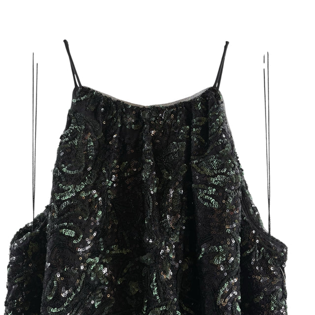 AIDAN MATTOX Size 4 Black/Green Sequin Strappy Polyester NWT DRESS