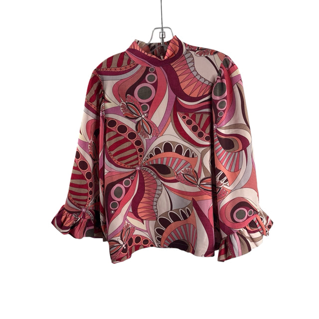TYLER BOE Size MED Pink/Lavender Print Long Sleeve BLOUSE