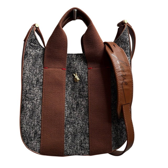 ELLEN DEGENERES Gray/Brown Print Tweed Double Handle NWOT PURSE
