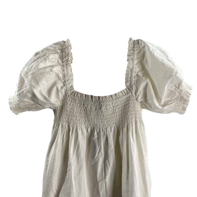 FAHERTY Size MEDIUM Cream Ruched Short Sleeve Linen NWT DRESS