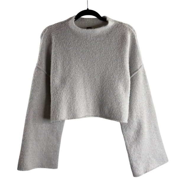 FREE PEOPLE Size LARGE Light Gray Long Sleeve Mock Turtleneck Cropped SWEATER
