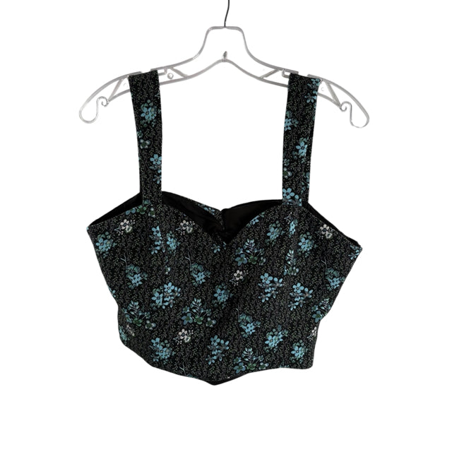 SACHIN + BABI Size MED Black/Aqua Floral Corset TOP
