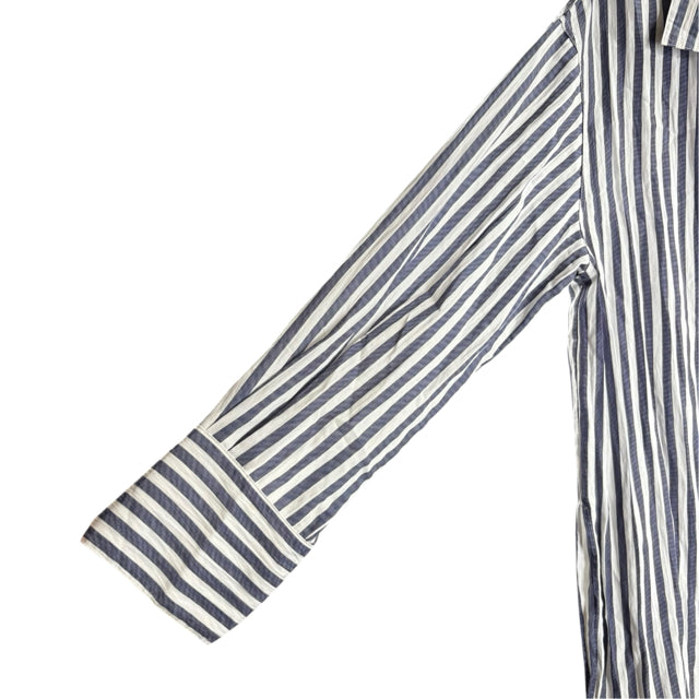 VINCE Size LARGE Blue/White Stripe Long Sleeve BLOUSE