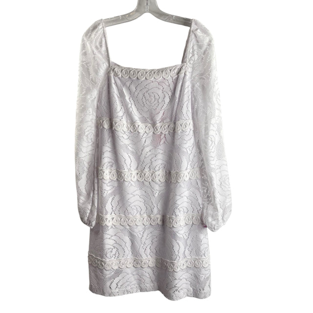 LILLY PULITZER Size 8 White Lace Overlay Long Sleeve Polyester NWT DRESS