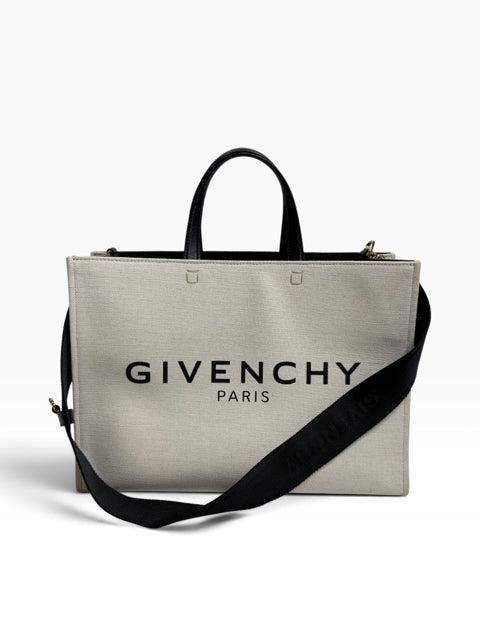 GIVENCHY Cream/Black Logo Canvas Like New! TOTE