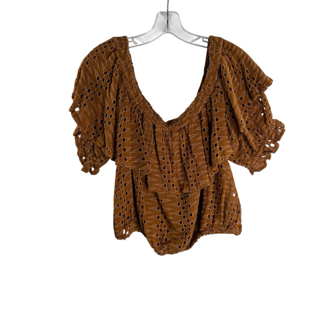 FREE PLAY Size MED Brown Long Sleeve Off-Shoulder Eyelet BLOUSE