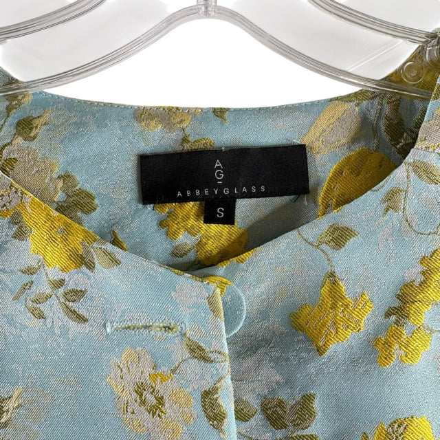 ABBEY GLASS Size SMALL Light Blue/White Floral Short Sleeve Polyester DRESS