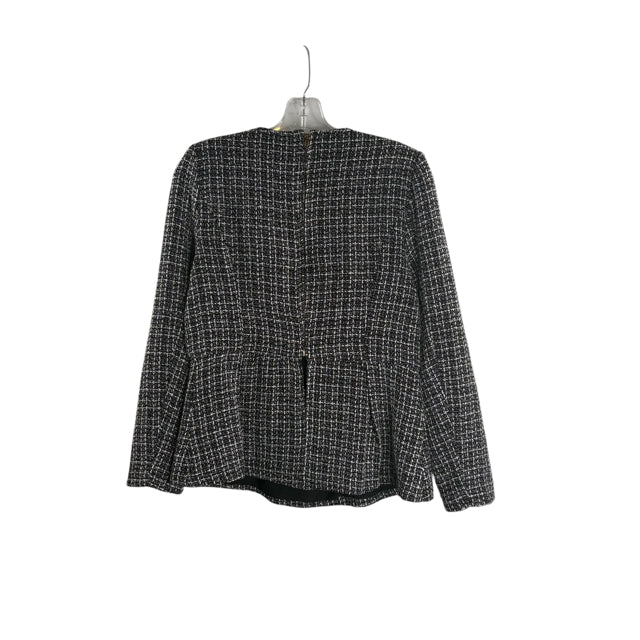 POMANDER PLACE Size MEDIUM Black/White Bow Long Sleeve Peplum Polyester TOP