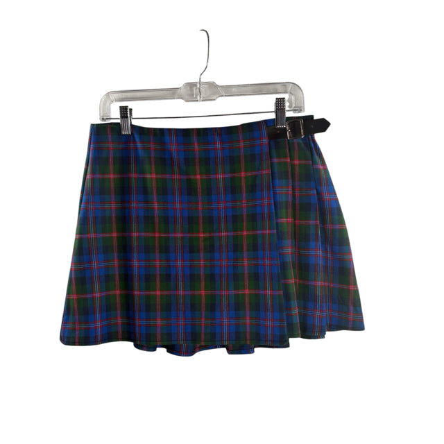 OLD NAVY Size PETITE MEDIUM Navy/Multi Plaid Mini Pleats Polyester Blend SKIRT