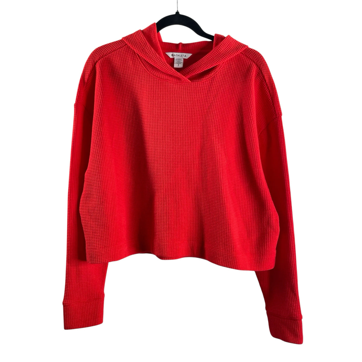 ATHLETA Size SMALL Red Long Sleeve Hoodie Waffle NWT TOP