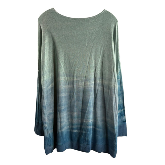 SOFT SURROUNDINGS Size CHICOS 0 Seafoam/Blue Wash Long Sleeve Rayon NWT TOP