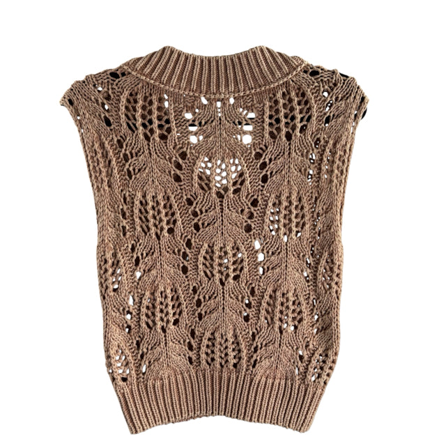 FREE PEOPLE Size X-SMALL Tan Sleeveless Crochet SWEATER