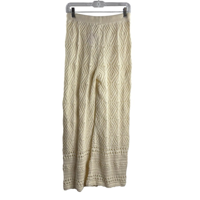 ANTHROPOLOGIE Size PETITE SMALL Cream Drawstring Wide Leg Cotton Knit NWT PANTS