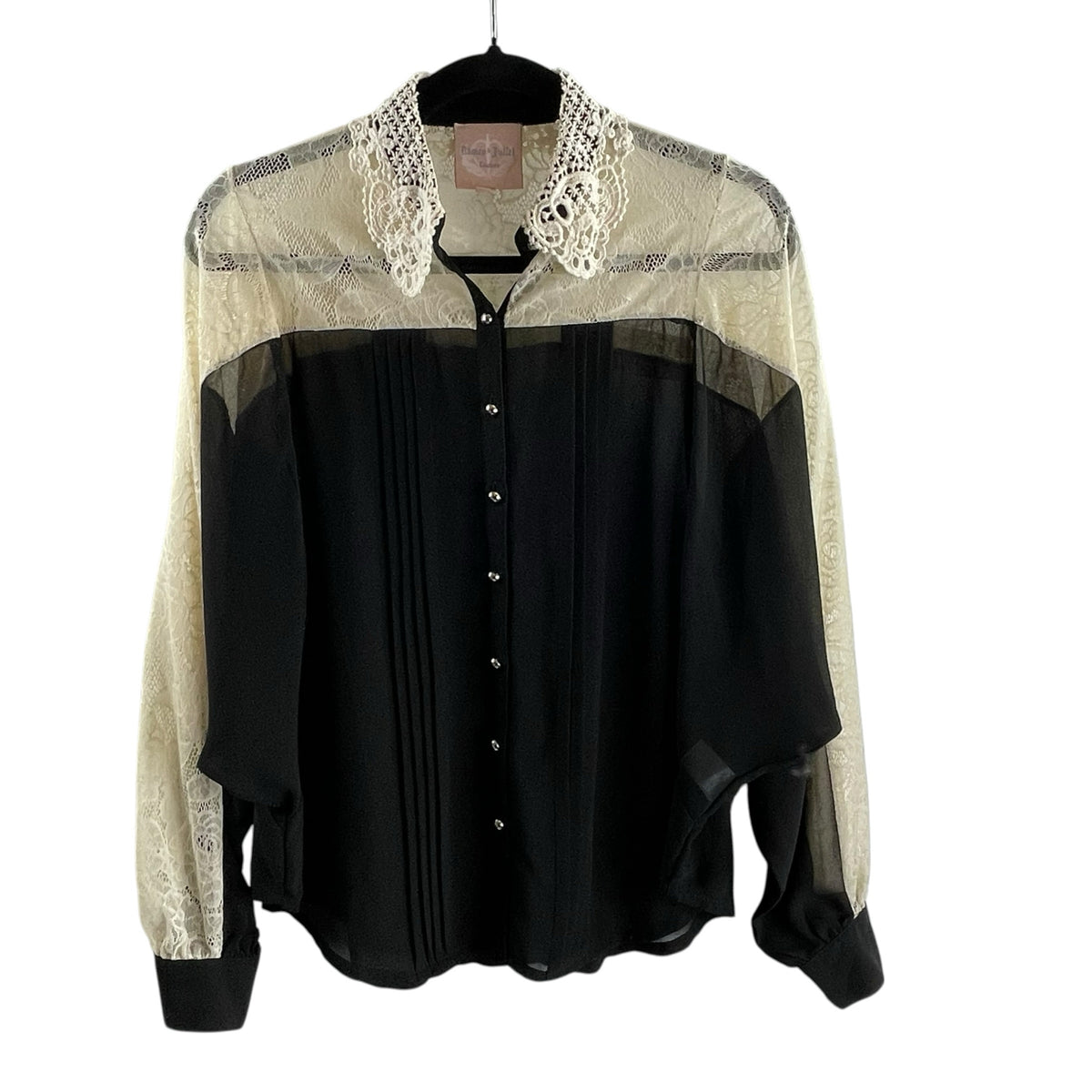 ROMEO & JULIET Size SMALL Black/Cream Lace details Long Sleeve B'front TOP