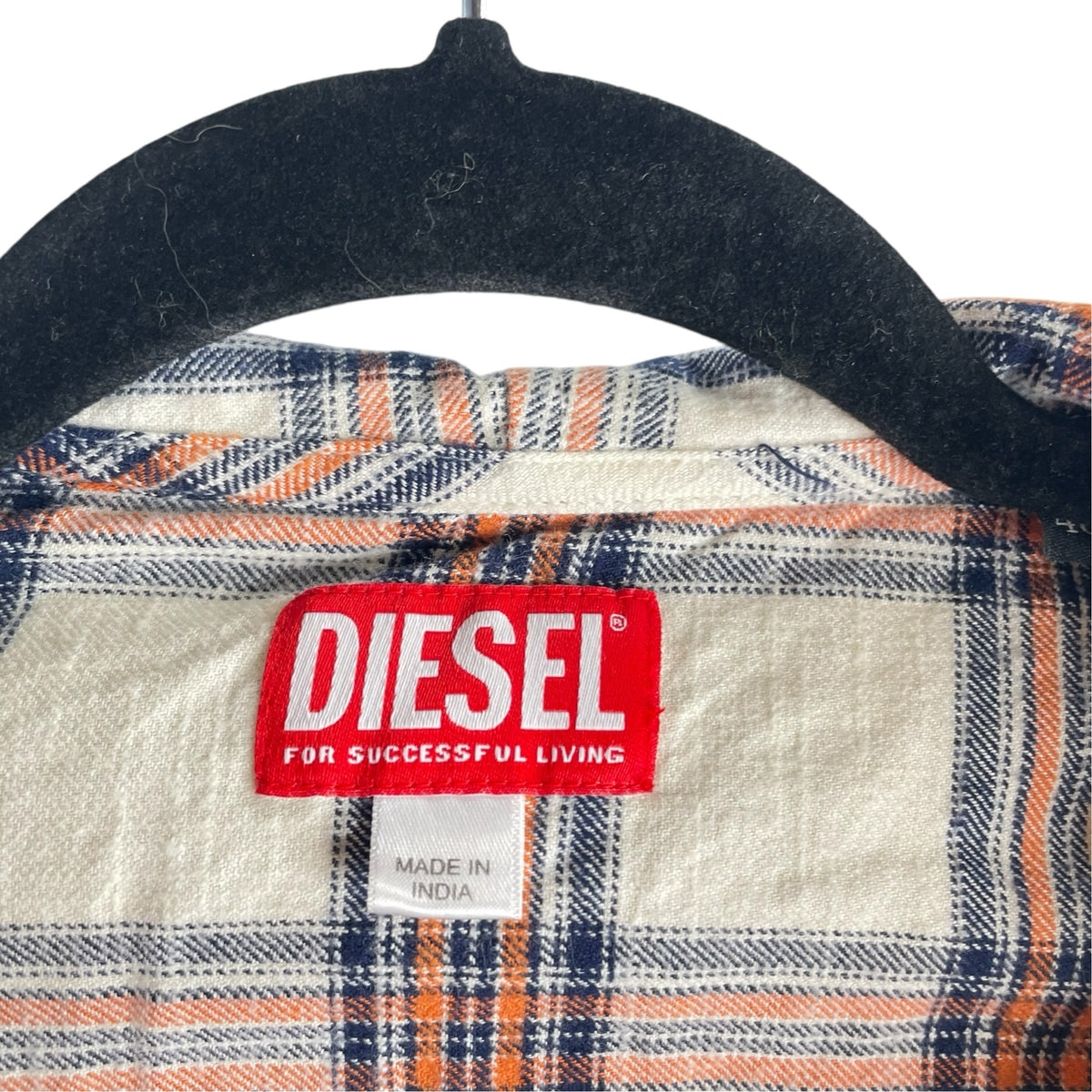 DIESEL Size 46 Cream/Multi Plaid Long Sleeve Hoodie TOP