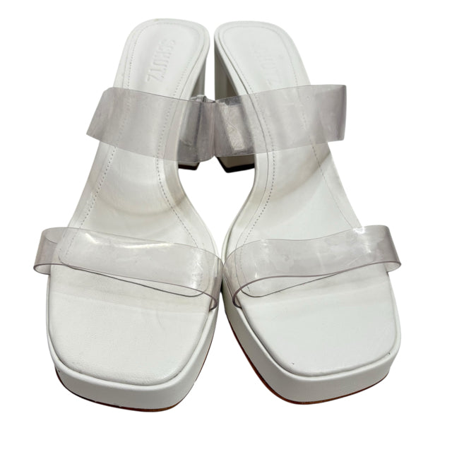 SCHUTZ Size 10 White/Clear Platform Sandal Plastic SHOE