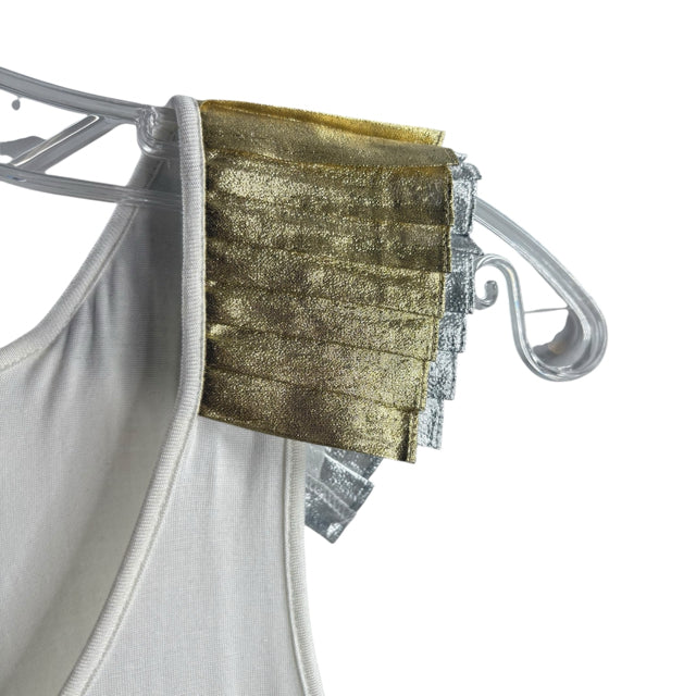 TORN by RONNY KOBO Size LARGE White/Gold Sleeveless TOP