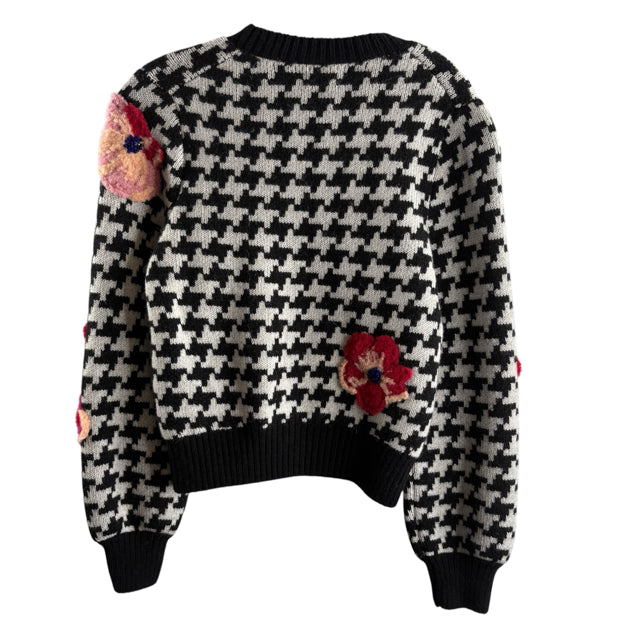 KATE SPADE Size X-SMALL Black/White Hounds Long Sleeve Wool Blend NWT SWEATER