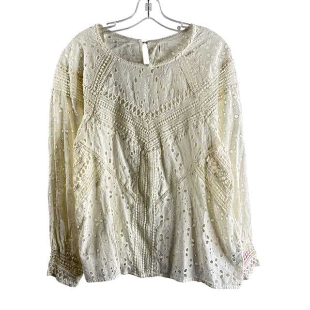 by ANTHROPOLOGIE Size MEDIUM White Eyelet Long Sleeve Peasant Cotton NWT TOP