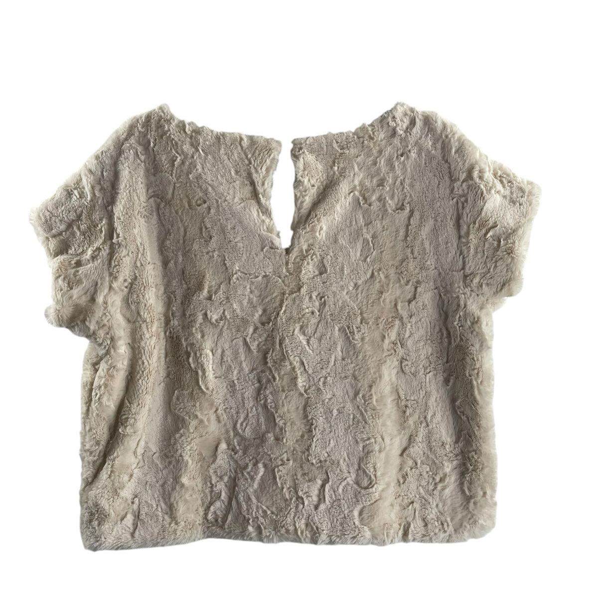 MAEVE Size SMALL Cream Short Sleeve Faux Fur NWT TOP