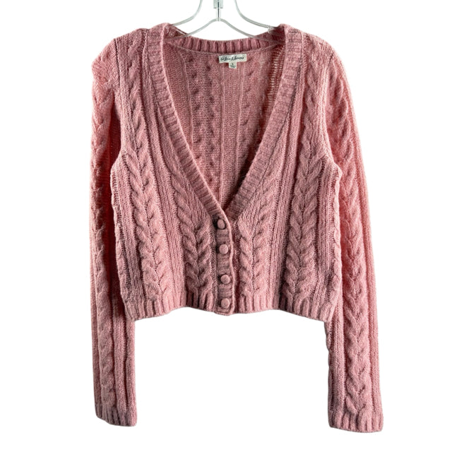 FOR LOVE & LEMONS Size SMALL Pink Cable Long Sleeve Button Front SWEATER