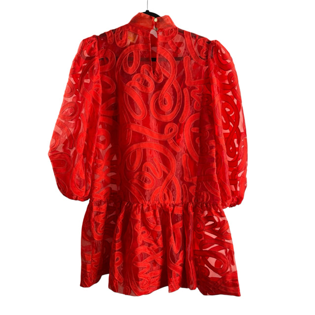 EMILY MCCARTHY Size MEDIUM Red Burnout Long Sleeve Sheer DRESS