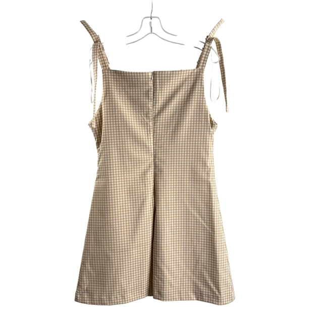 ZARA Size LARGE Tan/White Check Strappy Polyester DRESS
